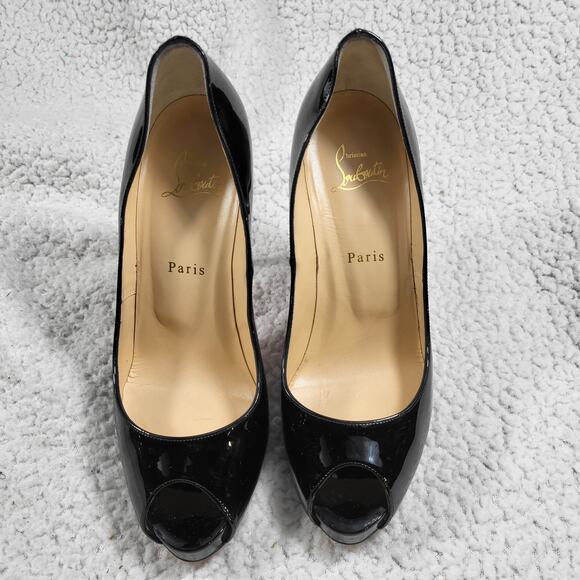 Christian Louboutin Privé Patent calf leather Stiletto heel Black EU 39.5 us 9.5 - Picture 1 of 6